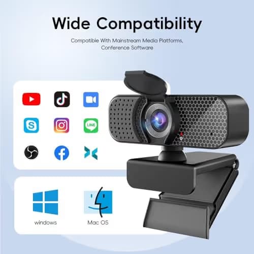 Kemeiv 1080P Webcam PC Webcam with Microphoneand Physical Privacy Cover, Noise-CancelingMicrophone, Auto Light Correction, Ultra WideAngle for Conferences/Online Courses/LiveStreaming/Zoom/YouTube image