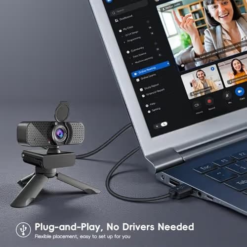 Kemeiv 1080P Webcam PC Webcam with Microphoneand Physical Privacy Cover, Noise-CancelingMicrophone, Auto Light Correction, Ultra WideAngle for Conferences/Online Courses/LiveStreaming/Zoom/YouTube image