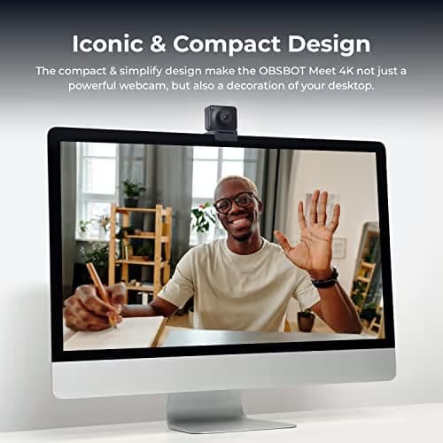 OBSBOT Meet AI-Powered 4K Webcam, AI Framing & Autofocus, Webcam with Microphone, Background Bokeh, 60 FPS, HDR Low-Light Correction, Beauty Mode, Webcam for PC, Streaming, Conference, Gaming, etc. image