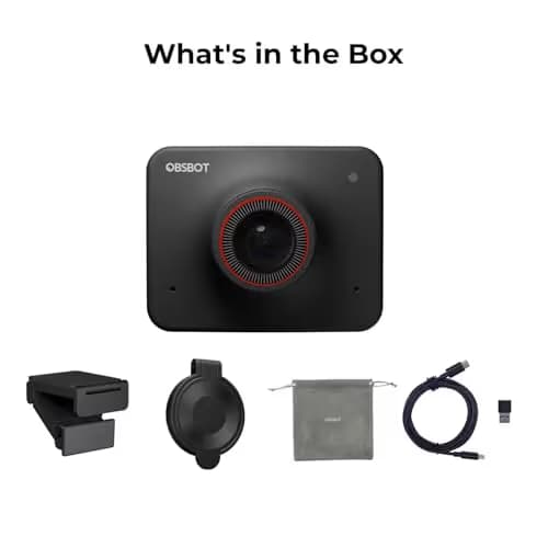 OBSBOT Meet AI-Powered 4K Webcam, AI Framing & Autofocus, Webcam with Microphone, Background Bokeh, 60 FPS, HDR Low-Light Correction, Beauty Mode, Webcam for PC, Streaming, Conference, Gaming, etc. image