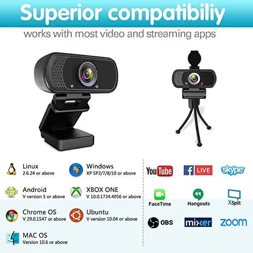 Webcam HD 1080p ,Live Streaming HD Camera with Stereo Microphone, PC Desktop or Laptop USB Webcam with 110 Degree View Angle, for Switch 2,Video Calling, Recording, Conferencing, Streaming, Gaming image