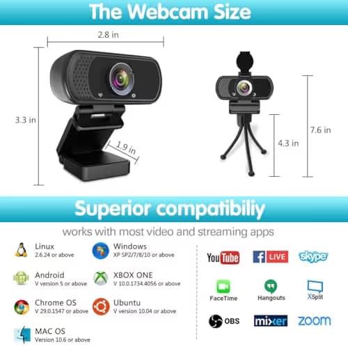 Webcam HD 1080p ,Live Streaming HD Camera with Stereo Microphone, PC Desktop or Laptop USB Webcam with 110 Degree View Angle, for Switch 2,Video Calling, Recording, Conferencing, Streaming, Gaming image