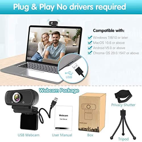 Webcam HD 1080p ,Live Streaming HD Camera with Stereo Microphone, PC Desktop or Laptop USB Webcam with 110 Degree View Angle, for Switch 2,Video Calling, Recording, Conferencing, Streaming, Gaming image