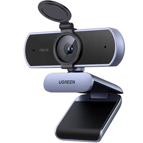 UGREEN 2K Webcam for PC Ultra HD 1080P Computer Webcam with Microphone, PC Camera with Privacy Cover, USB Web Camera for Streaming, Conference, Video Calling, Zoom, Skype, Teams, FaceTime, Grey image