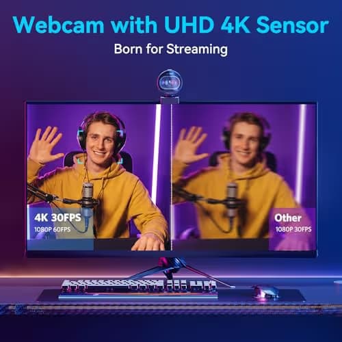 EMEET S600 4K Webcam for Streaming - Sony 1/2.55'' Sensor, PDAF Autofocus, 1080P@60FPS, 2 Noise Reduction Mics, Built-in Privacy Cover, 73° FOV, Streaming Camera for Live Commerce/Gaming/Beauty image