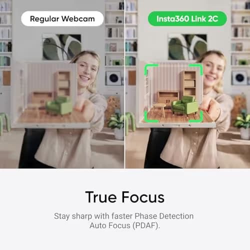 Insta360 Link 2C - 4K Webcam for PC/Mac, 1/2" Sensor, Auto Framing, HDR, AI Noise-Canceling Mic, Gesture Control for Streaming, Video Calls, Gaming, Works with Zoom, Teams, Twitch & More image