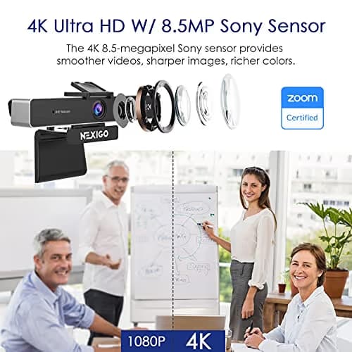 Zoom Certified, NexiGo N950P 4K Zoomable Webcam with Remote Control, Sony_Starvis Sensor, 5X Digital Zoom, Pro Web Camera with Dual Stereo Mics, for Zoom Skype Teams Twitch image