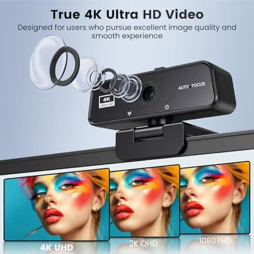 cbeyook Basic 4K Autofocus Webcam, 90° Wide Angle Computer Camera with Adjustable Monitor Clip, Built-in Mic & Plug and Play for Windows Mac, Perfect for Zoom Meetings & Remote Work image