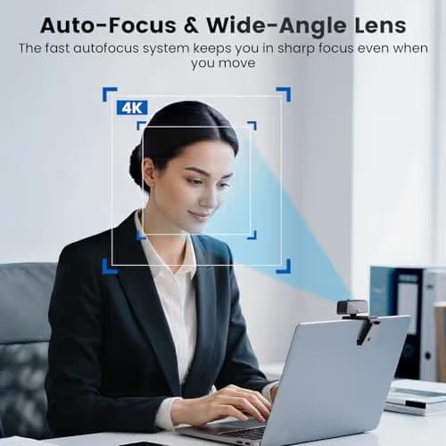 cbeyook Basic 4K Autofocus Webcam, 90° Wide Angle Computer Camera with Adjustable Monitor Clip, Built-in Mic & Plug and Play for Windows Mac, Perfect for Zoom Meetings & Remote Work image