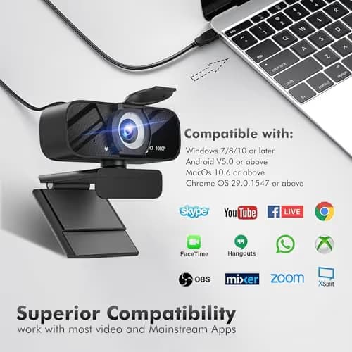 Gohero Full HD 1080P Video Webcam, Noise Cancellation, Privacy Cover, Wide-Angle Lens, Auto Light Correction, Plug & Play USB Webcam for Laptop, Desktop, PC, Mac, Zoom, Skype Classic Series image