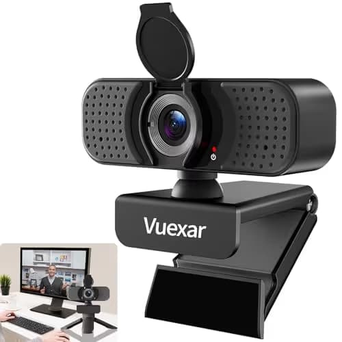 Vuexar 2K Webcam with Microphone, Web Camera withTripod, Dual Mics, Plug & Play Computer Camera for Online Calling, Cameras for Desktop PC or Laptop Zoom/Teams/Facetime image