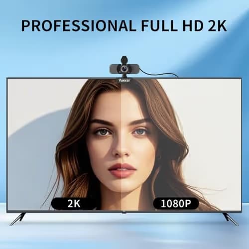 Vuexar 2K Webcam with Microphone, Web Camera withTripod, Dual Mics, Plug & Play Computer Camera for Online Calling, Cameras for Desktop PC or Laptop Zoom/Teams/Facetime image