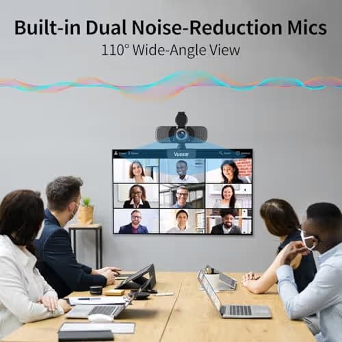 Vuexar 2K Webcam with Microphone, Web Camera withTripod, Dual Mics, Plug & Play Computer Camera for Online Calling, Cameras for Desktop PC or Laptop Zoom/Teams/Facetime image