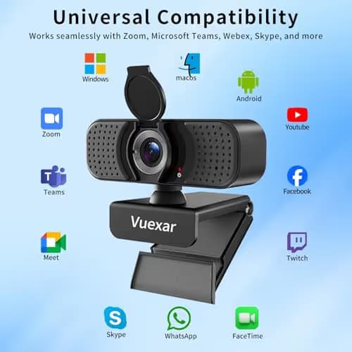 Vuexar 2K Webcam with Microphone, Web Camera withTripod, Dual Mics, Plug & Play Computer Camera for Online Calling, Cameras for Desktop PC or Laptop Zoom/Teams/Facetime image