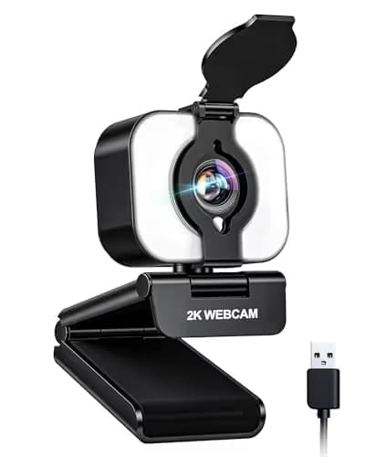 Atatat 2K Webcam for PC with Microphone & Light & Privacy Cover, Web Camera for Desktop/Laptop/Monitor/Mac, Autofocus USB Computer Camera for Zoom/Skype/Teams/Video Calling/Meeting/Streaming main image