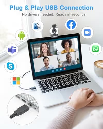 Atatat 2K Webcam for PC with Microphone & Light & Privacy Cover, Web Camera for Desktop/Laptop/Monitor/Mac, Autofocus USB Computer Camera for Zoom/Skype/Teams/Video Calling/Meeting/Streaming image
