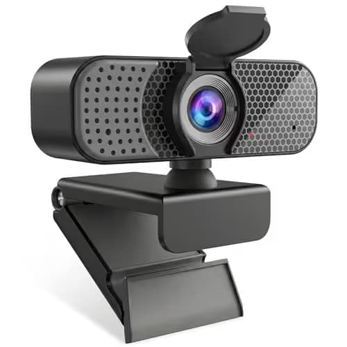 2K Webcam PC Webcam with Microphone and Physical Privacy Cover, Noise-Canceling Microphone, Auto Light Correction, Wide Angle, Plug and Play for Conferences/Online Classes/Live Streaming/Zoom/Teams image