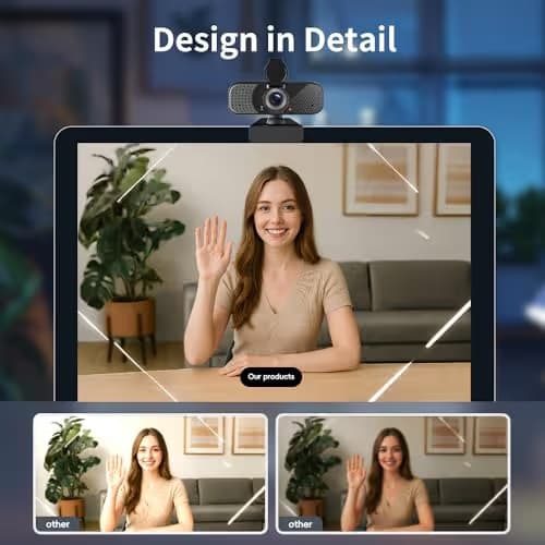 2K Webcam PC Webcam with Microphone and Physical Privacy Cover, Noise-Canceling Microphone, Auto Light Correction, Wide Angle, Plug and Play for Conferences/Online Classes/Live Streaming/Zoom/Teams image