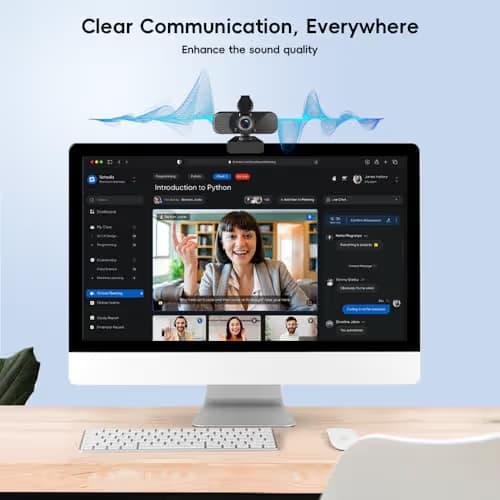 2K Webcam PC Webcam with Microphone and Physical Privacy Cover, Noise-Canceling Microphone, Auto Light Correction, Wide Angle, Plug and Play for Conferences/Online Classes/Live Streaming/Zoom/Teams image