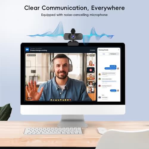 2K Webcam PC Webcam with Microphone and Physical Privacy Cover, Noise-Canceling Microphone, Auto Light Correction, Wide Angle, Plug and Play for Conferences/Online Classes/Live Streaming/Zoom/Teams image