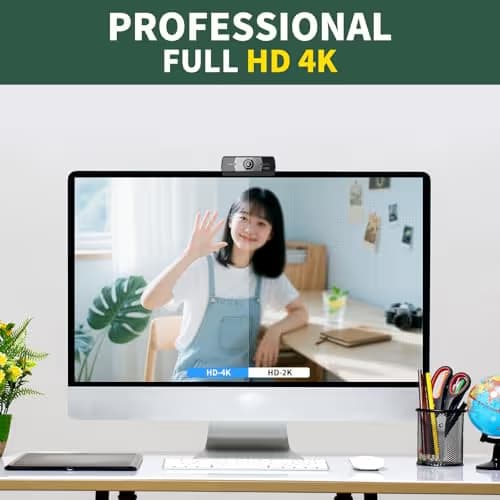 24MP 4K Ultra HD Web Camera with Microphone, USB Computer Camera for PC, Laptop, Mac, Plug and Play Desktop Web Cam for Streaming, Zoom, Teams, 4K Webcam with Auto Light Correction & Wide Angle image