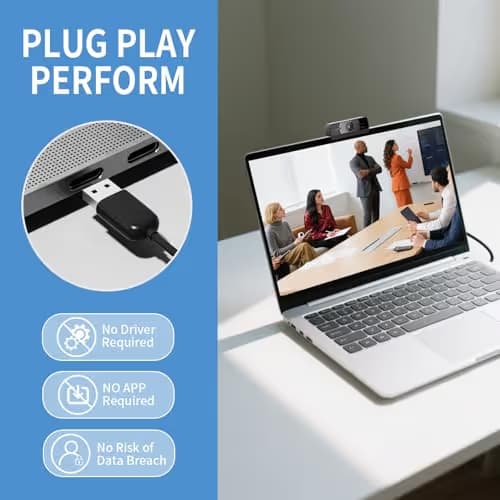 24MP 4K Ultra HD Web Camera with Microphone, USB Computer Camera for PC, Laptop, Mac, Plug and Play Desktop Web Cam for Streaming, Zoom, Teams, 4K Webcam with Auto Light Correction & Wide Angle image