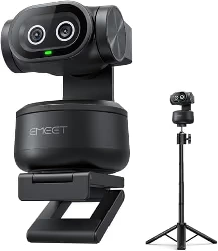 EMEET PIXY Dual-Camera AI-Powered PTZ Camera 4K with Tripod, AI Tracking, PDAF&AI Autofocus 0.2s, 1/2.55'' Sony Sensor, 3 Mics, Presets, 4K Webcam for Streaming, OBS/Twitch/Switch 2 Compatible image