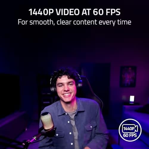 Razer Kiyo V2 X Streaming Webcam: 1440p 60 FPS - Auto Focus - Built-in Microphone - Wide Angle Lense - Integrated Privacy Shutter - Works with OBS, Xsplit, Streamlabs, Discord, Zoom, Teams - Pink image