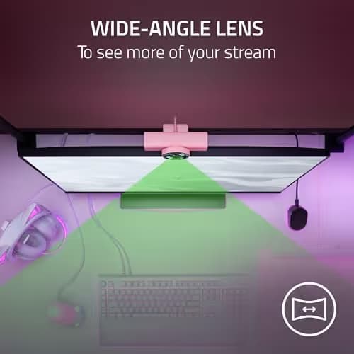 Razer Kiyo V2 X Streaming Webcam: 1440p 60 FPS - Auto Focus - Built-in Microphone - Wide Angle Lense - Integrated Privacy Shutter - Works with OBS, Xsplit, Streamlabs, Discord, Zoom, Teams - Pink image