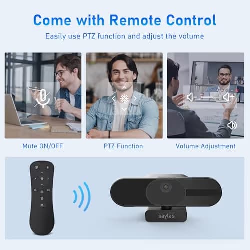 saylas 4K Webcam with Microphone and Speaker, 120° FOV Wide Angle Web cam with Remote, Noise-Cancelling Mics, Auto Focus, Privacy Cover, Plug & Play Web Camera for Computer, USB Webcam for Pc, Laptop image