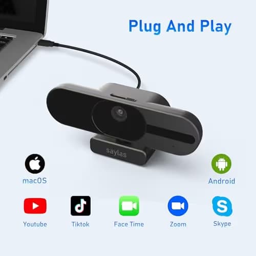 saylas 4K Webcam with Microphone and Speaker, 120° FOV Wide Angle Web cam with Remote, Noise-Cancelling Mics, Auto Focus, Privacy Cover, Plug & Play Web Camera for Computer, USB Webcam for Pc, Laptop image