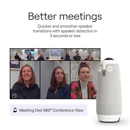 Owl Labs Meeting Owl 3 - 360° 1080p HD Conference Room Camera, AI-Driven Speaker-Tracking, 18-Foot Mic Pickup - Certified for Microsoft Teams - Works with Zoom, Google Meet - Plug & Play Setup image