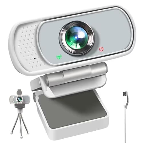 XPCAM Full HD 1080P White Webcam with Privacy Shutter and Tripod, Pro Streaming Web Camera with Microphone, Widescreen USB Computer Camera for Laptop Desktop Mac image