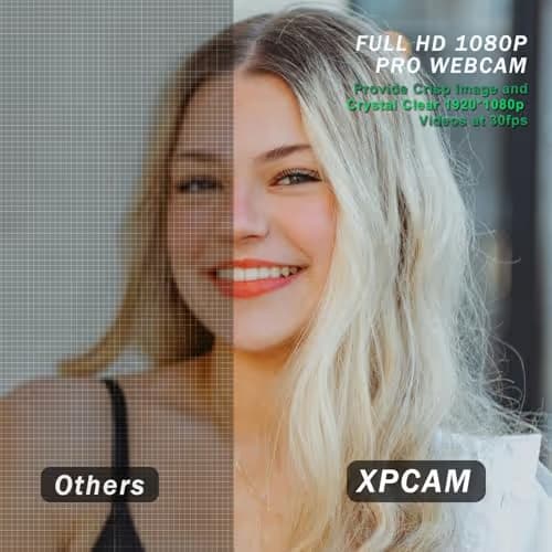 XPCAM Full HD 1080P White Webcam with Privacy Shutter and Tripod, Pro Streaming Web Camera with Microphone, Widescreen USB Computer Camera for Laptop Desktop Mac image