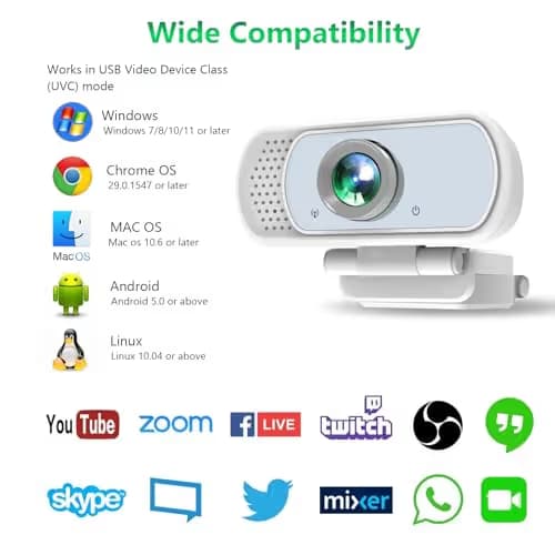 XPCAM Full HD 1080P White Webcam with Privacy Shutter and Tripod, Pro Streaming Web Camera with Microphone, Widescreen USB Computer Camera for Laptop Desktop Mac image