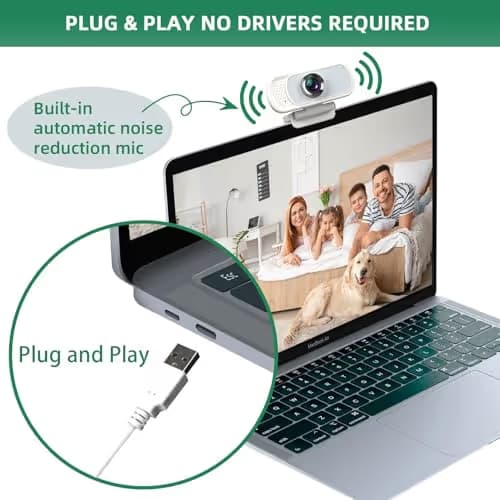 XPCAM Full HD 1080P White Webcam with Privacy Shutter and Tripod, Pro Streaming Web Camera with Microphone, Widescreen USB Computer Camera for Laptop Desktop Mac image