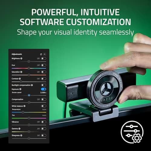 Razer Kiyo V2 Streaming Webcam: 4K 30 FPS, 1080p 60 FPS - AI Powered Auto-Framing - Built-in Microphone - Ultrawide Angle Lens - Privacy Cover - Works with OBS, Xsplit, Discord, Zoom, Teams - Black image