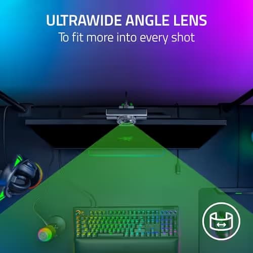 Razer Kiyo V2 Streaming Webcam: 4K 30 FPS, 1080p 60 FPS - AI Powered Auto-Framing - Built-in Microphone - Ultrawide Angle Lens - Privacy Cover - Works with OBS, Xsplit, Discord, Zoom, Teams - Black image