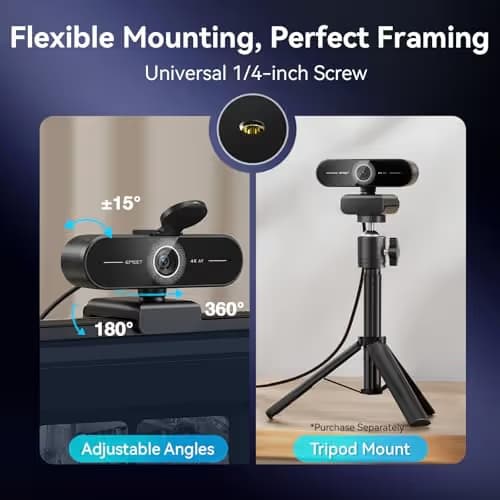 EMEET C60E 4K Webcam for Streaming & Gaming – PDAF Autofocus, Dual Mics, Live Streaming Camera with Auto Light Correction, Plug & Play USB Webcam for PC & Mac image