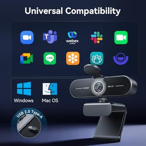 EMEET C60E 4K Webcam for Streaming & Gaming – PDAF Autofocus, Dual Mics, Live Streaming Camera with Auto Light Correction, Plug & Play USB Webcam for PC & Mac image