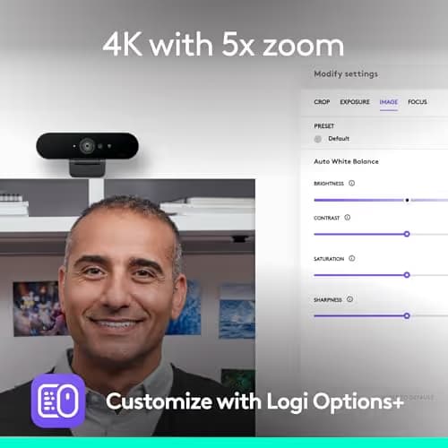 Logitech Brio 4K Webcam, Video Calling, Noise-Cancelling mic, HD Auto Light Correction, Wide Field of View, Windows Hello Works with Microsoft Teams, Zoom, Google Meet, PC/Mac/Laptop/MacBook/Tablet image