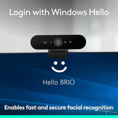 Logitech Brio 4K Webcam, Video Calling, Noise-Cancelling mic, HD Auto Light Correction, Wide Field of View, Windows Hello Works with Microsoft Teams, Zoom, Google Meet, PC/Mac/Laptop/MacBook/Tablet image