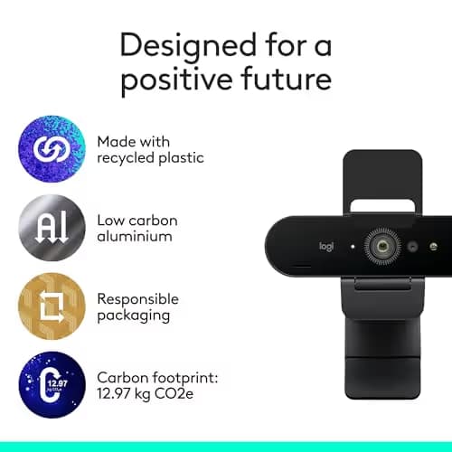 Logitech Brio 4K Webcam, Video Calling, Noise-Cancelling mic, HD Auto Light Correction, Wide Field of View, Windows Hello Works with Microsoft Teams, Zoom, Google Meet, PC/Mac/Laptop/MacBook/Tablet image