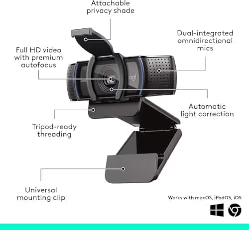 Logitech C920e HD 1080p Mic-Enabled Webcam, Certified for Zoom, Microsoft Teams Compatible, TAA Compliant image