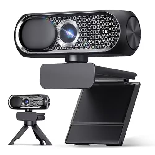 2K Webcam with Rotatable Tripod and Mic, Noise Cancellation, Privacy Cover, Wide-Angle Lens, Auto Light Correction, Plug & Play USB Webcam for Laptop, Desktop, PC, Mac, Zoom, Skype, Streaming main image