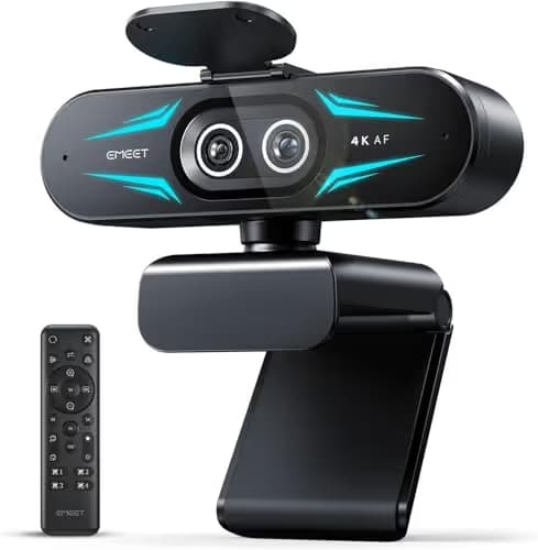 EMEET C60E Dual-Camera 4K Webcam for Streaming, Wide-Angle and Telephoto Cameras, Max 11X Hybrid Zoom & PDAF Autofocus, Remote Control, RGB Lighting, 2 Mics, Ideal for Livestreaming and Online Meeting main image