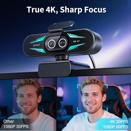 EMEET C60E Dual-Camera 4K Webcam for Streaming, Wide-Angle and Telephoto Cameras, Max 11X Hybrid Zoom & PDAF Autofocus, Remote Control, RGB Lighting, 2 Mics, Ideal for Livestreaming and Online Meeting image