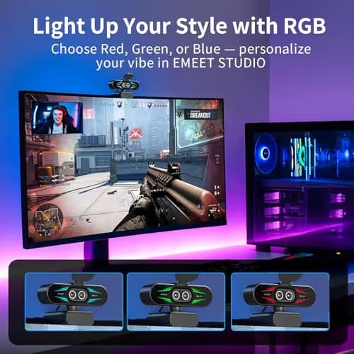 EMEET C60E Dual-Camera 4K Webcam for Streaming, Wide-Angle and Telephoto Cameras, Max 11X Hybrid Zoom & PDAF Autofocus, Remote Control, RGB Lighting, 2 Mics, Ideal for Livestreaming and Online Meeting image