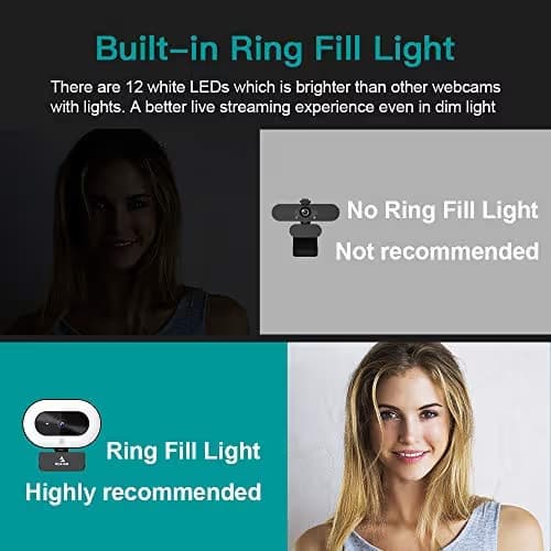 NexiGo StreamCam N930E with Software, 1080P Webcam with Ring Light and Privacy Cover, Auto-Focus, Plug and Play, Web Camera for Online Learning, Zoom Meeting Skype Teams, PC Mac Laptop Desktop image