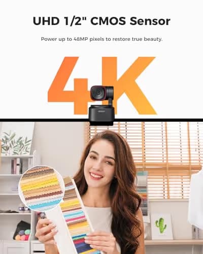 OBSBOT Tiny 2 Lite 4K Webcam for PC, AI Tracking PTZ Streaming Camera with 1/2" Sensor, Gesture Control, 60 FPS, HDR, Microphones, Web Camera for Desktop Computer, Laptop, Meeting, Video Calls, etc. image